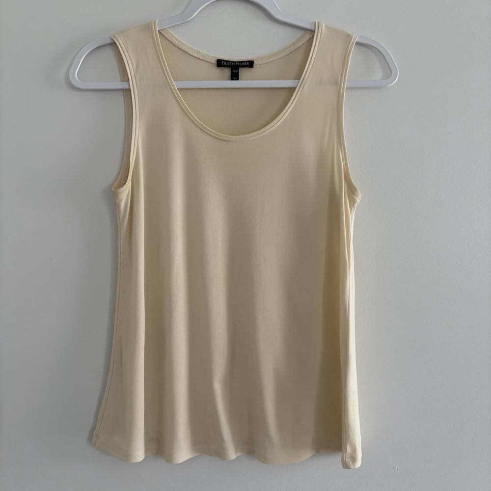 Eileen Fisher XS Fits S/M 100% Silk Georgette Crepe Tank Top Round Neck Cream